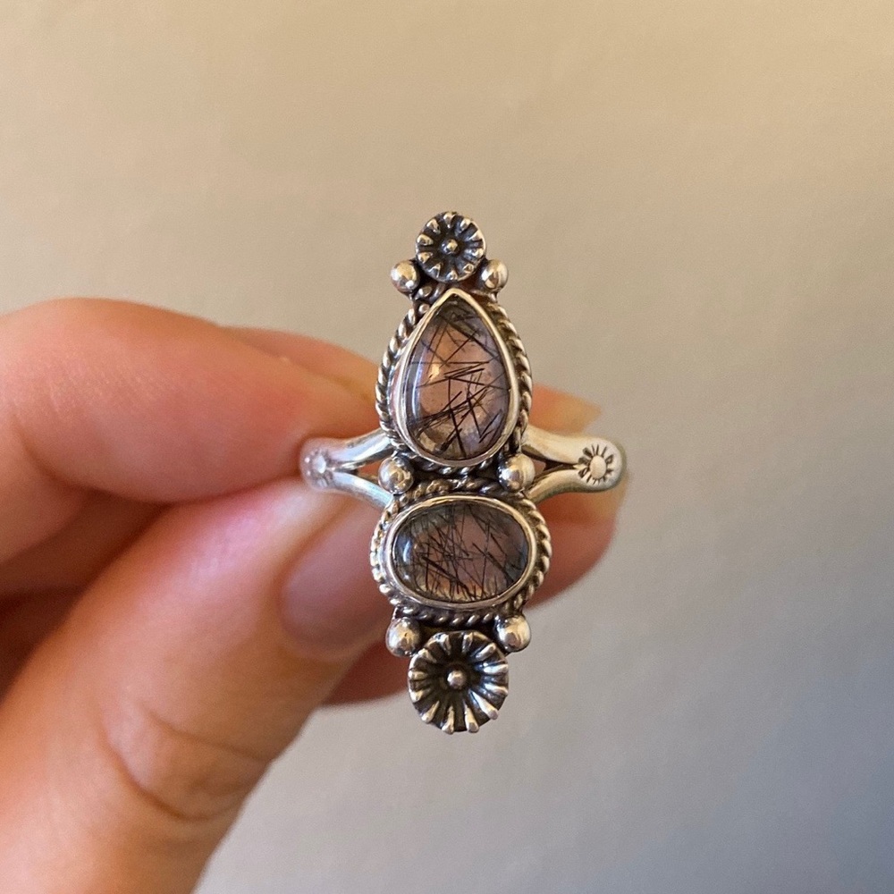 Black tourmaline in quartz sterling silver ring